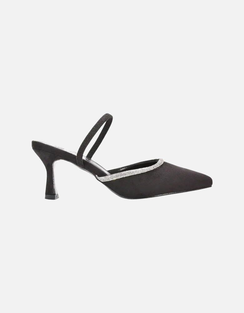 Womens/Ladies Carlene Diamante Trim Pointed Mid Stiletto Court Pumps