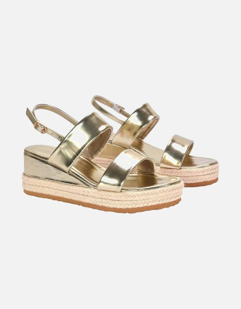 Womens/Ladies Ally Metallic Low Heel Wedge Sandals
