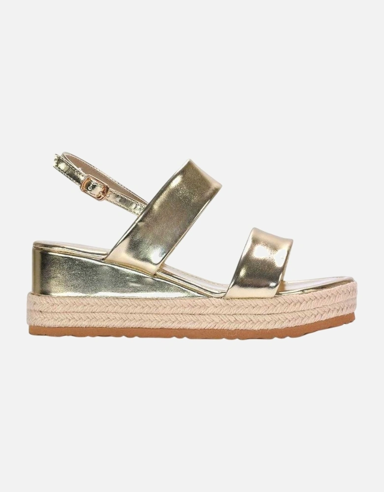 Womens/Ladies Ally Metallic Low Heel Wedge Sandals