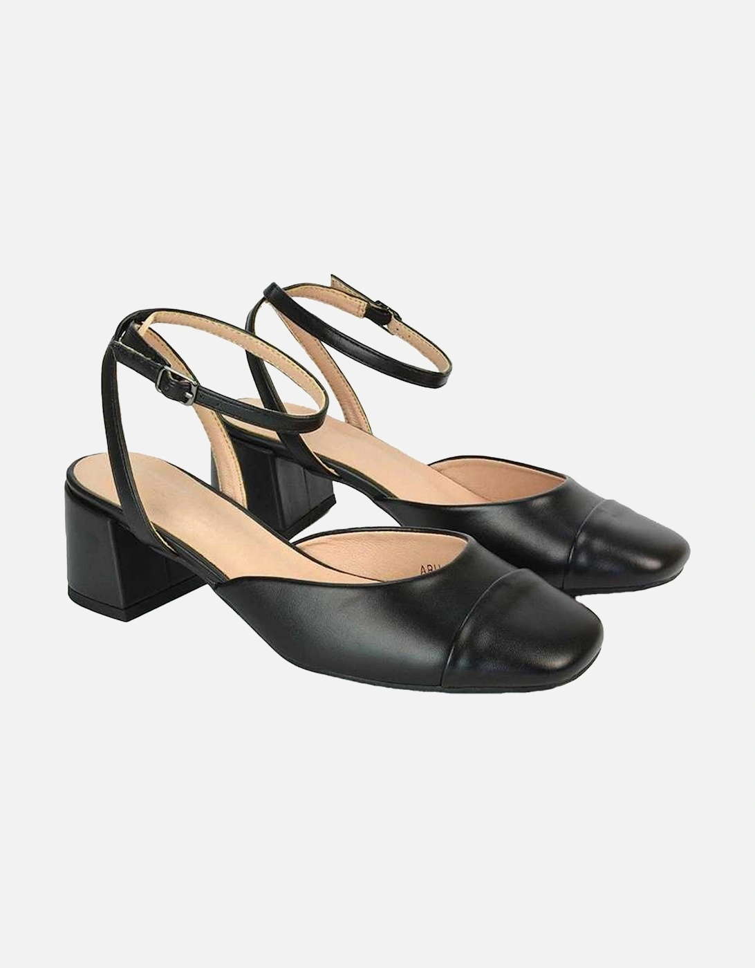 Womens/Ladies Mavis Ankle Strap Medium Block Heel Court Shoes