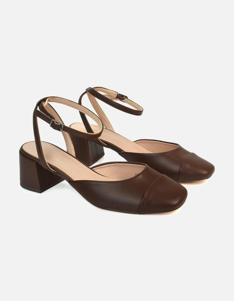 Womens/Ladies Mavis Ankle Strap Medium Block Heel Court Shoes