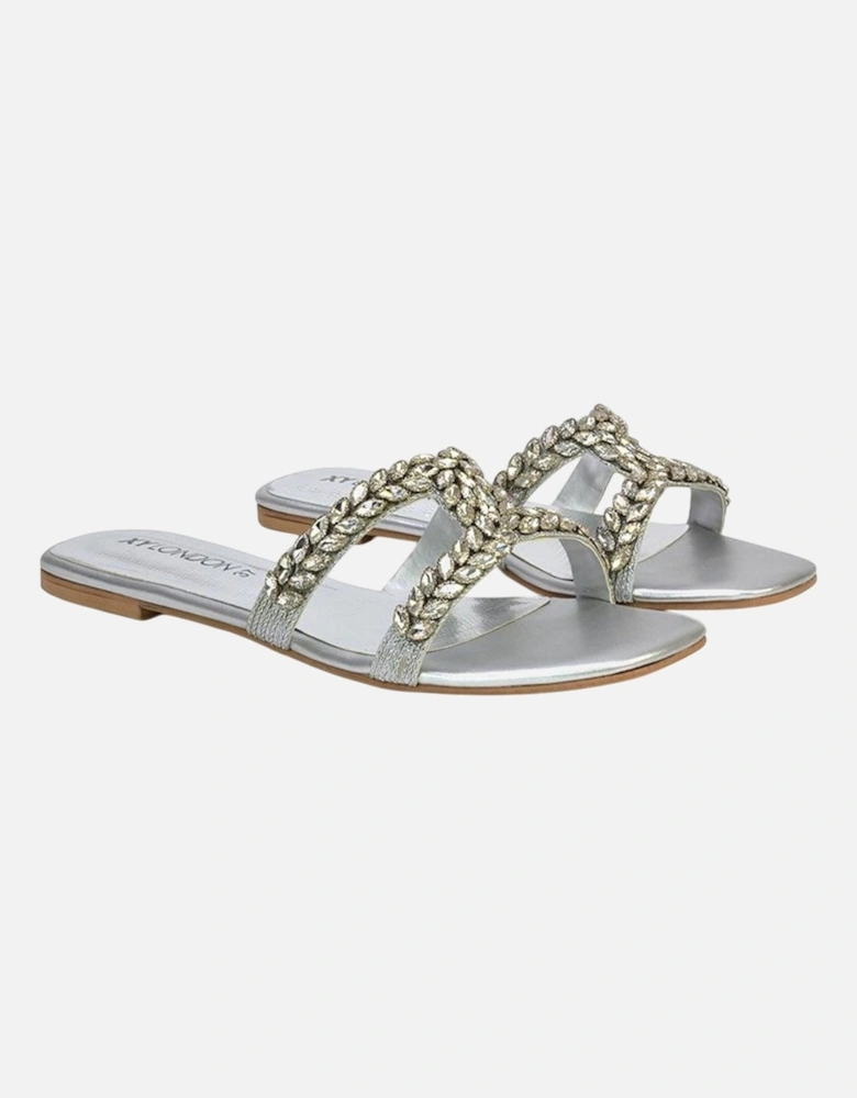 Womens/Ladies Kane Diamante Square Toe Cut Out Flat Sandals