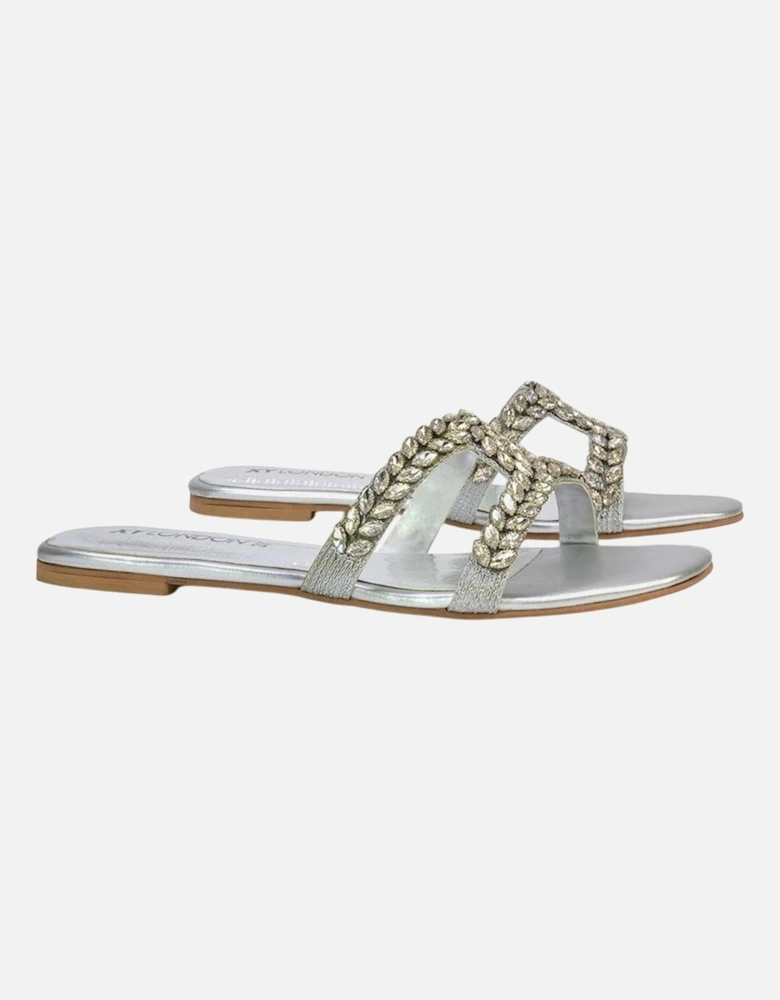 Womens/Ladies Kane Diamante Square Toe Cut Out Flat Sandals