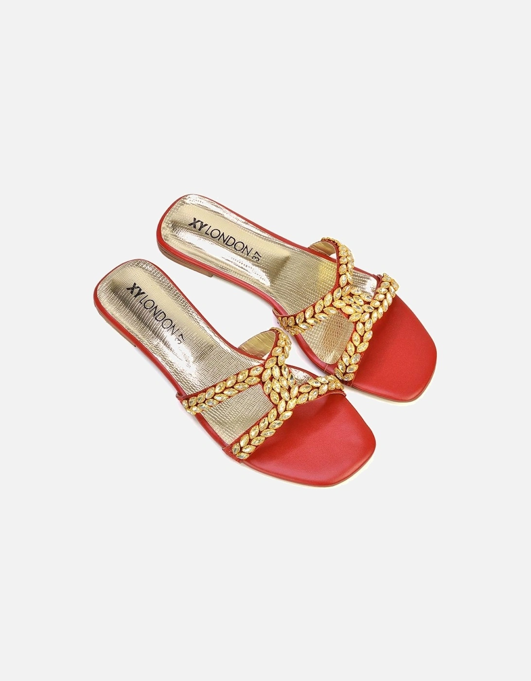 Womens/Ladies Kane Diamante Square Toe Cut Out Flat Sandals