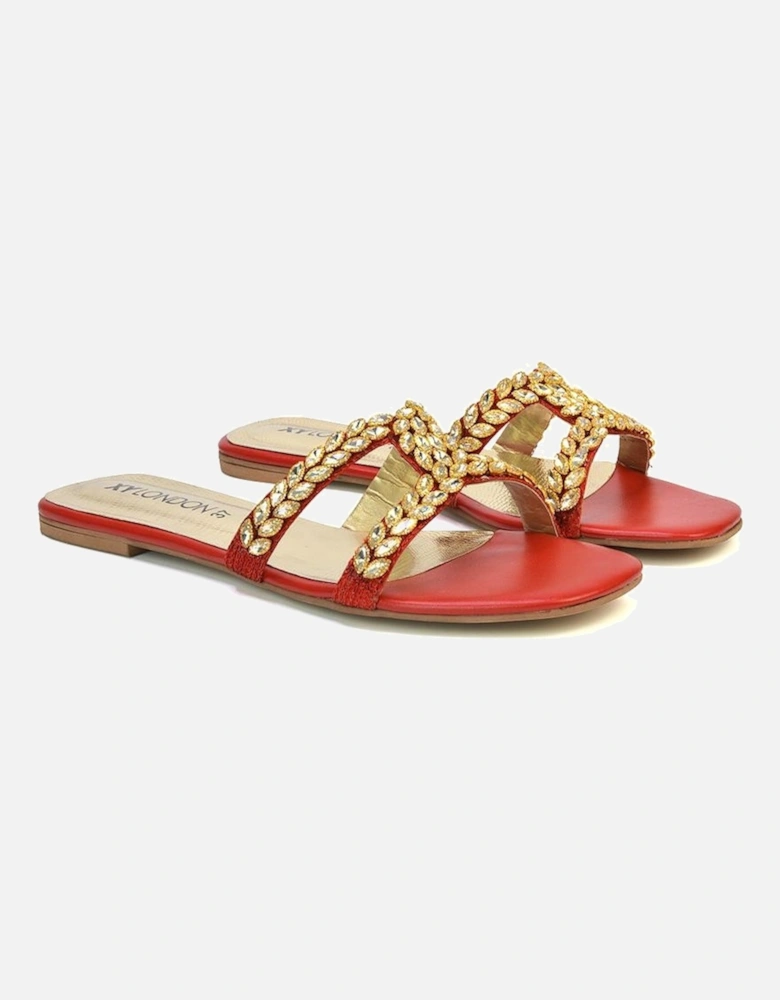 Womens/Ladies Kane Diamante Square Toe Cut Out Flat Sandals