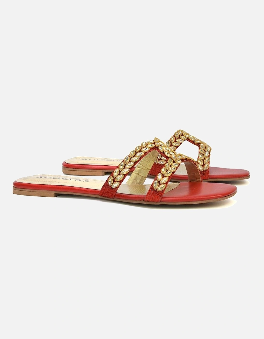 Womens/Ladies Kane Diamante Square Toe Cut Out Flat Sandals