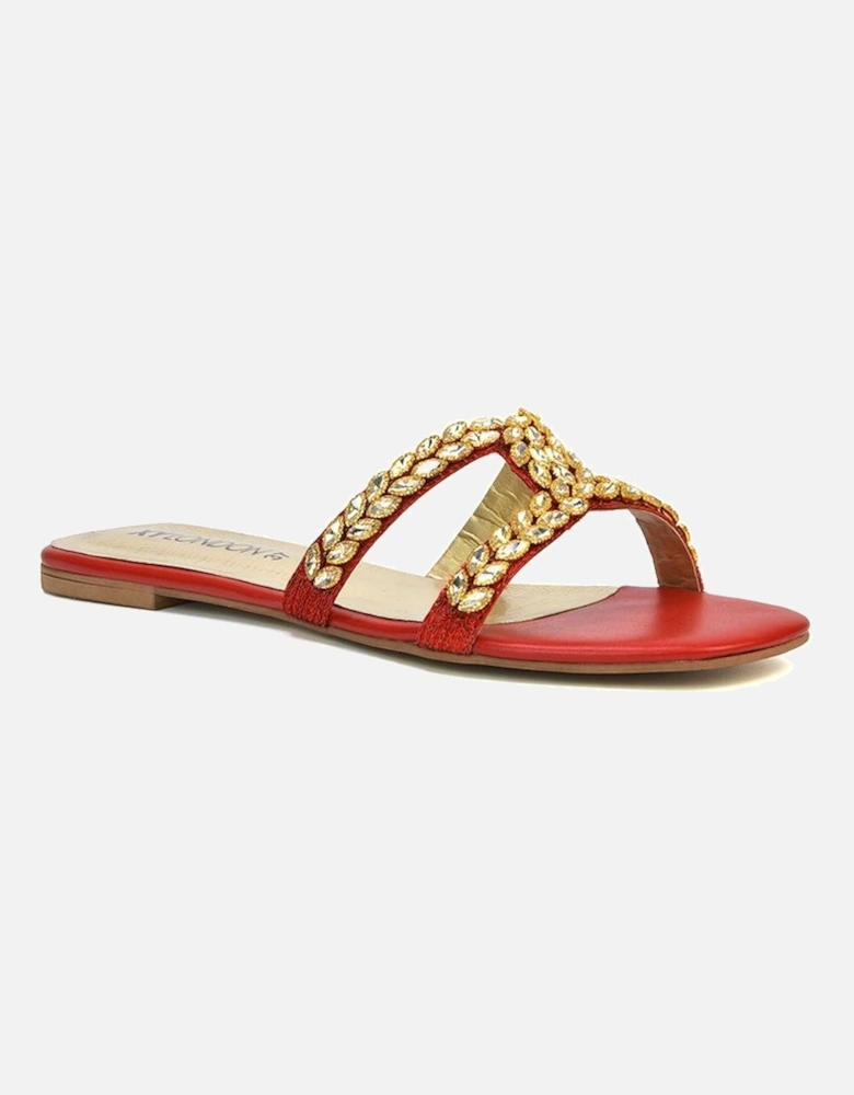Womens/Ladies Kane Diamante Square Toe Cut Out Flat Sandals