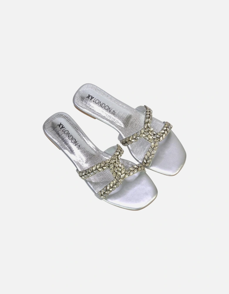 Womens/Ladies Kane Diamante Square Toe Cut Out Flat Sandals