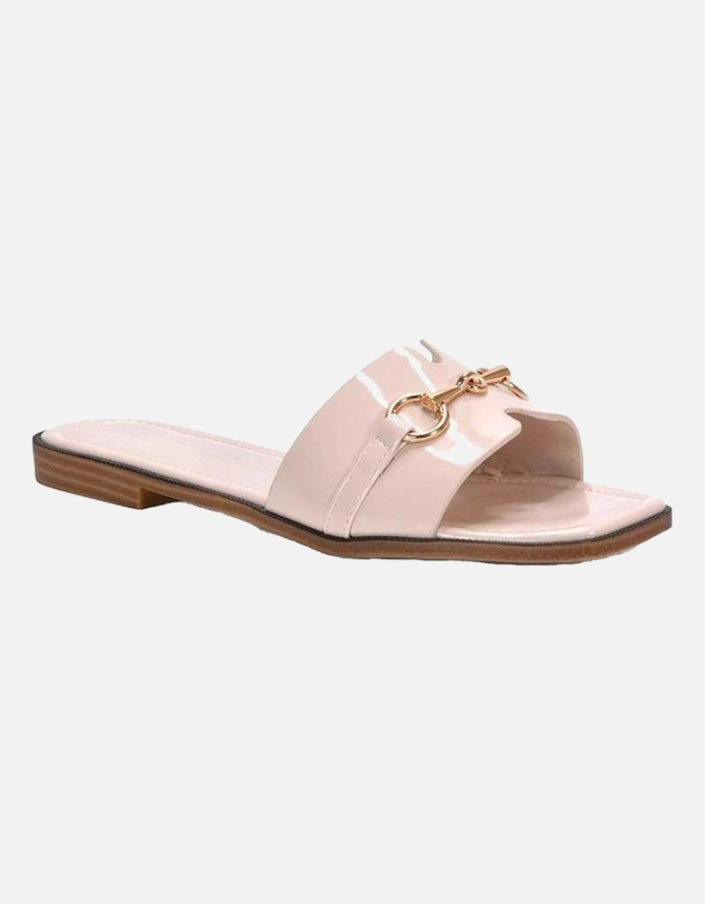 Womens/Ladies Lesley Patent Square Toe Buckle Detail Sliders