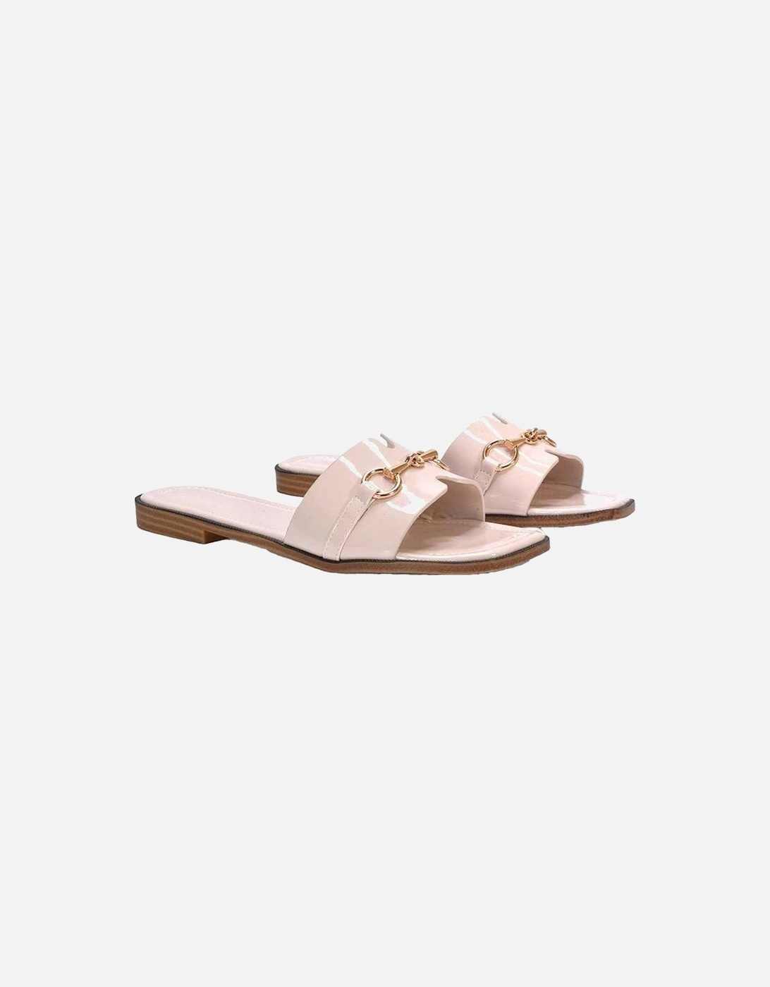 Womens/Ladies Lesley Patent Square Toe Buckle Detail Sliders