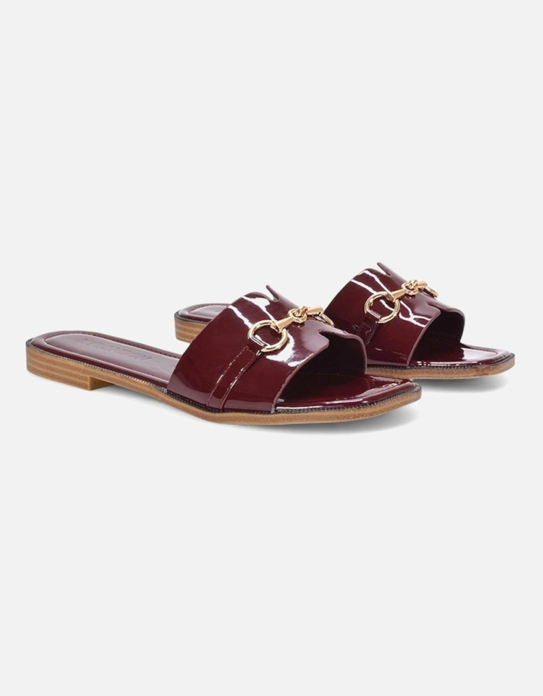 Womens/Ladies Lesley Patent Square Toe Buckle Detail Sliders