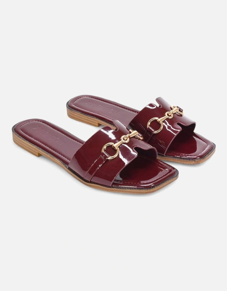 Womens/Ladies Lesley Patent Square Toe Buckle Detail Sliders