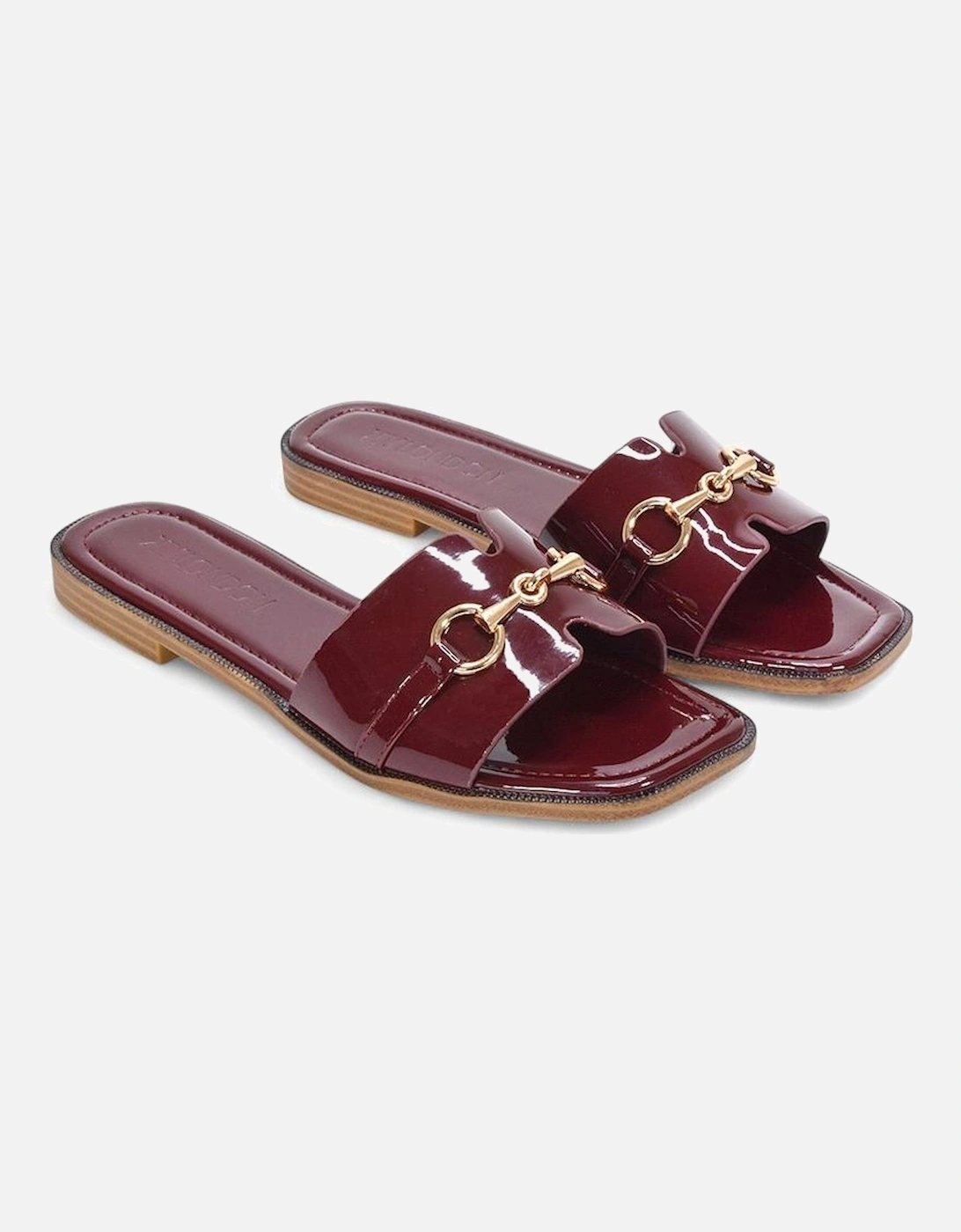 Womens/Ladies Lesley Patent Square Toe Buckle Detail Sliders