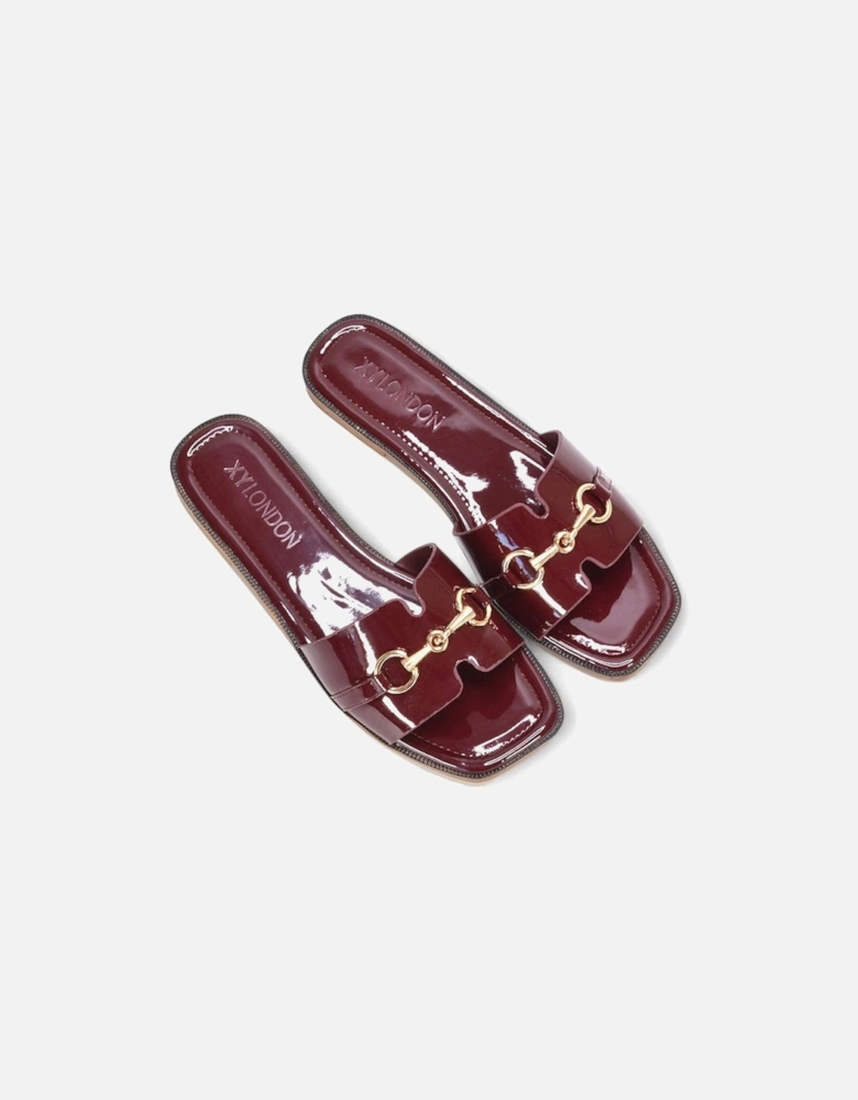 Womens/Ladies Lesley Patent Square Toe Buckle Detail Sliders