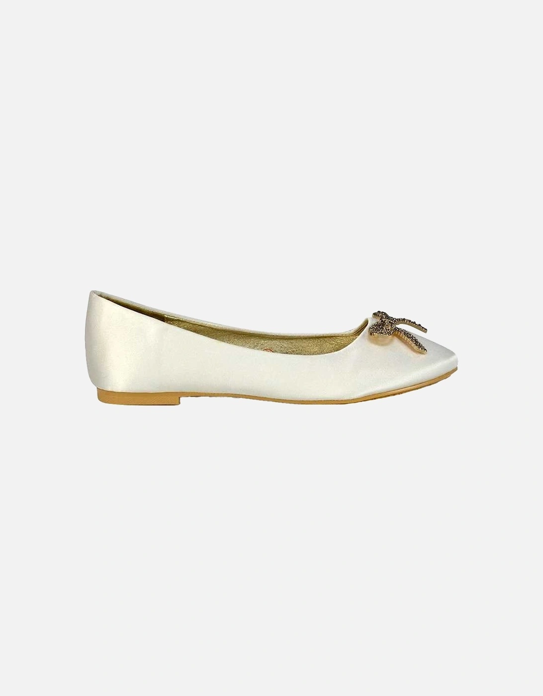 Women's XY London Womens/Ladies Rory Diamante Slip-on Bow Ballerina Flats - Cream - Size: 3