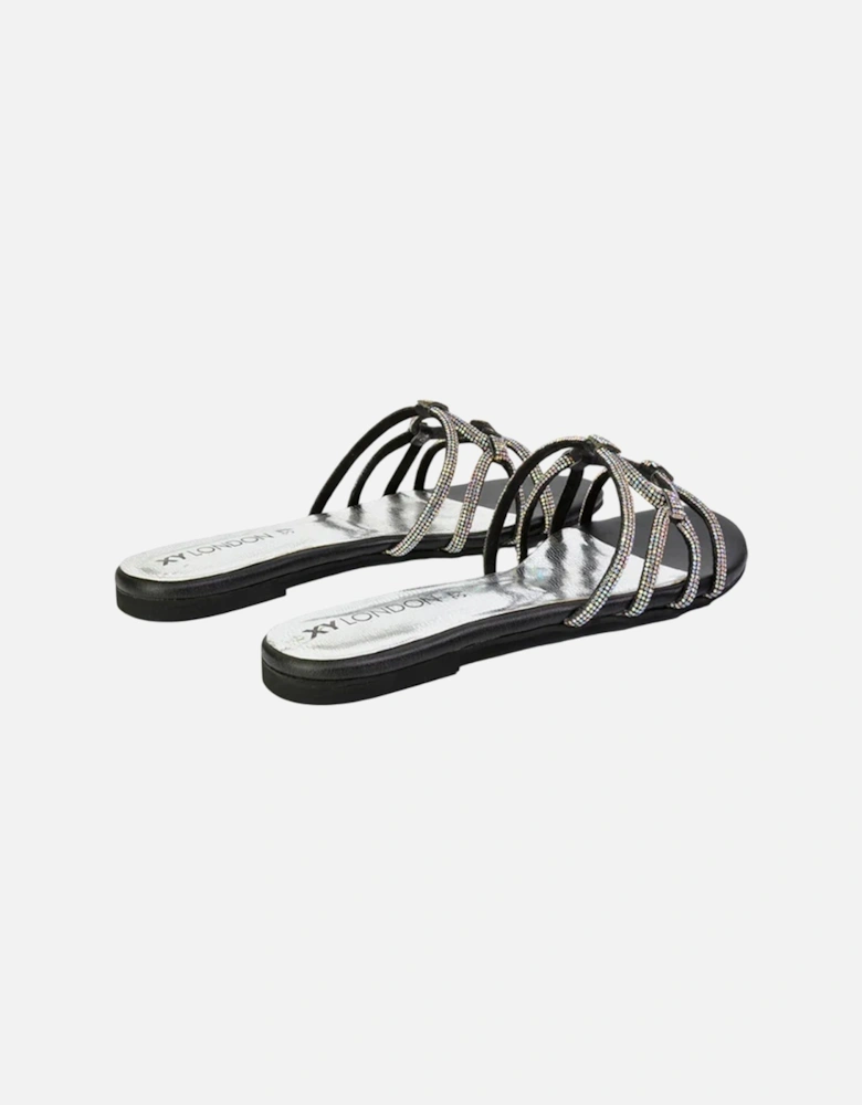 Womens/Ladies Tiger Diamante Sparkly Flat Sandals