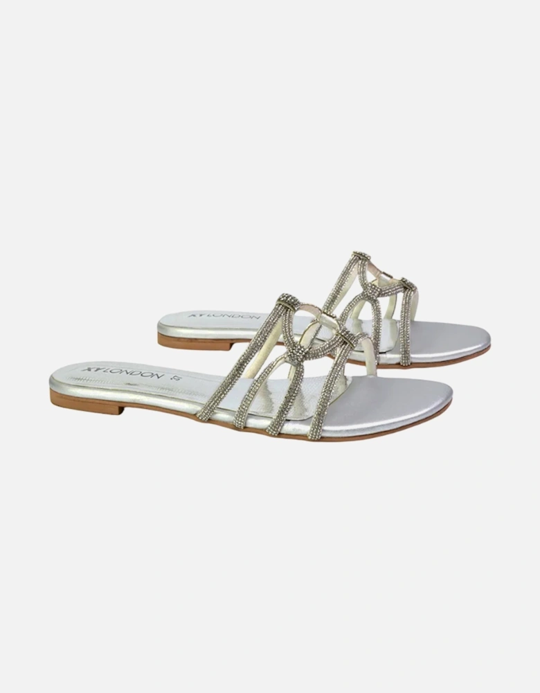 Womens/Ladies Tiger Diamante Sparkly Flat Sandals