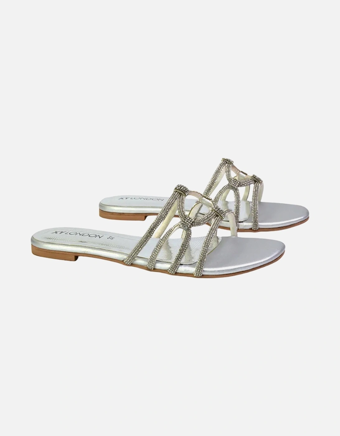 Womens/Ladies Tiger Diamante Sparkly Flat Sandals