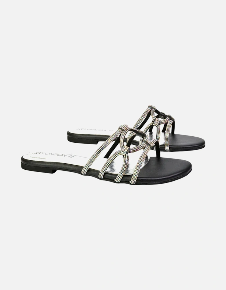 Womens/Ladies Tiger Diamante Sparkly Flat Sandals