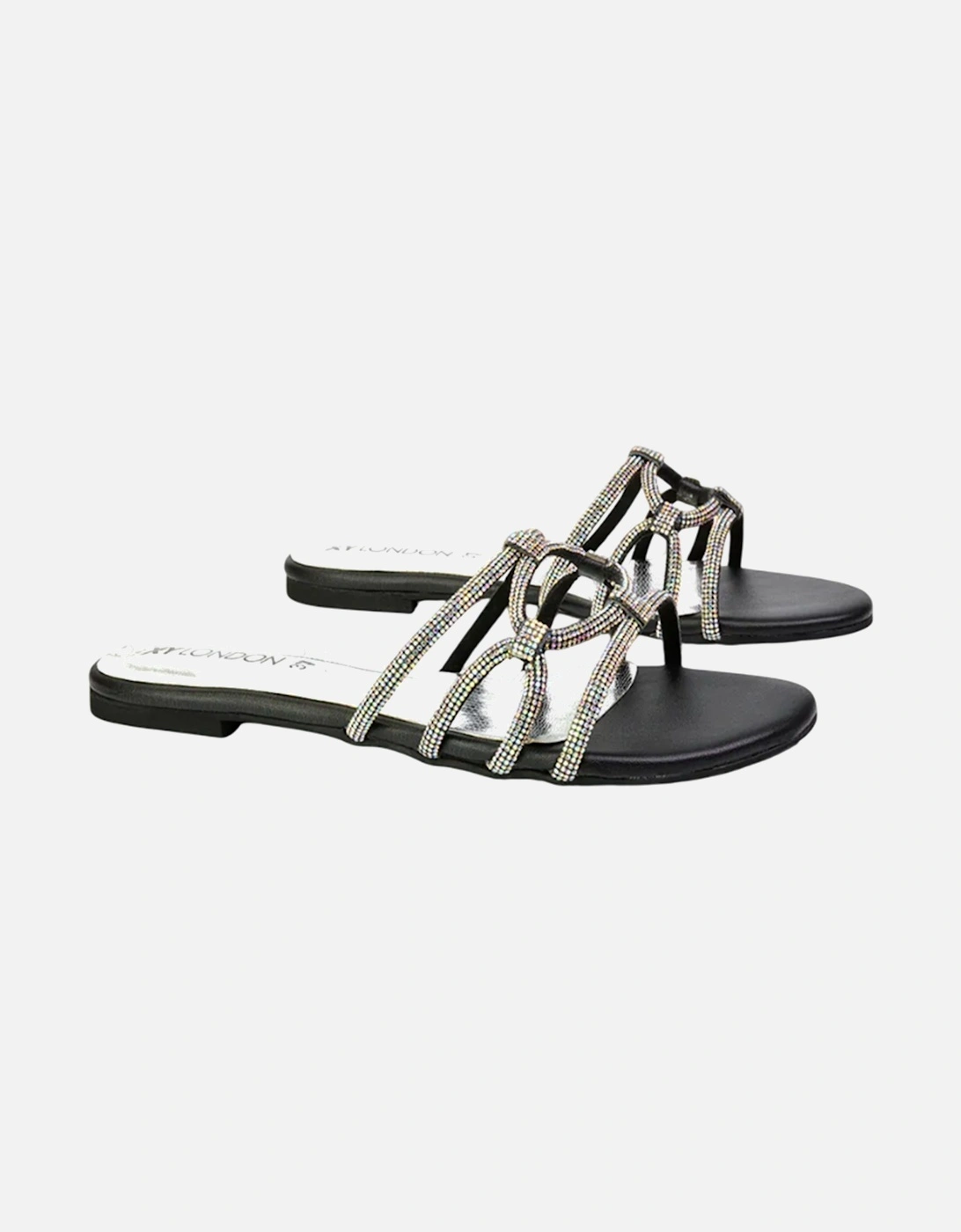 Womens/Ladies Tiger Diamante Sparkly Flat Sandals