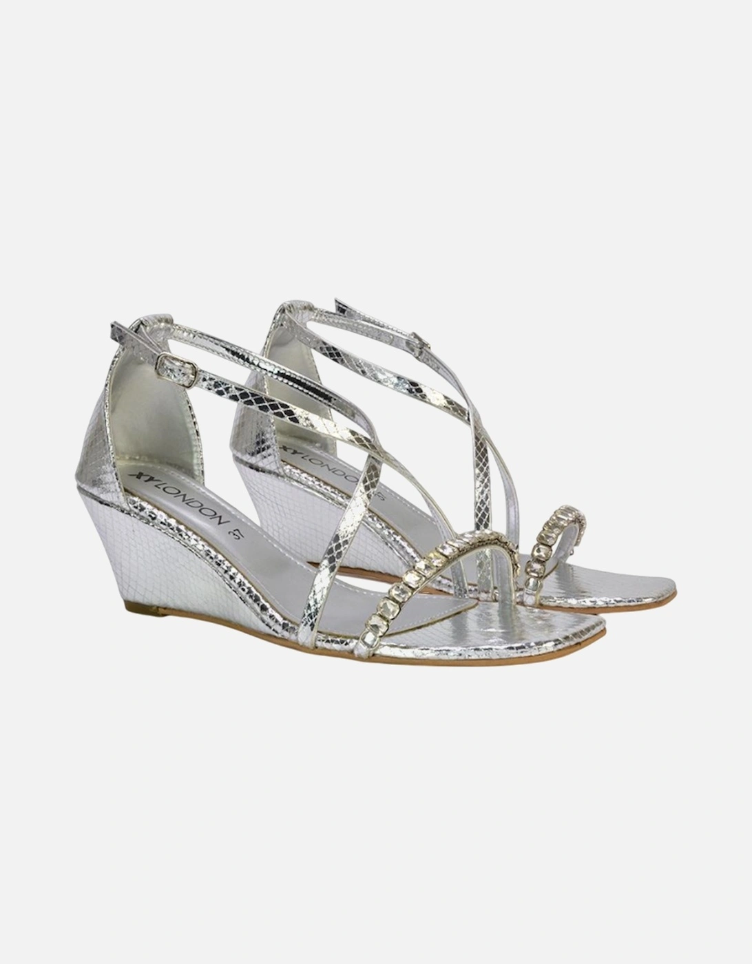 Womens/Ladies Sky Diamante Square Toe Wedge Sandals