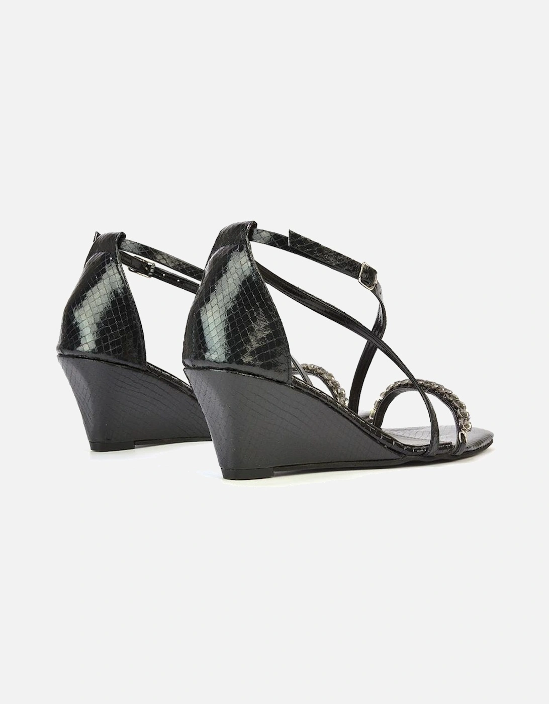 Womens/Ladies Sky Diamante Square Toe Wedge Sandals