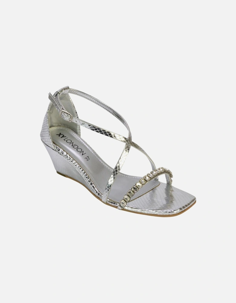 Womens/Ladies Sky Diamante Square Toe Wedge Sandals