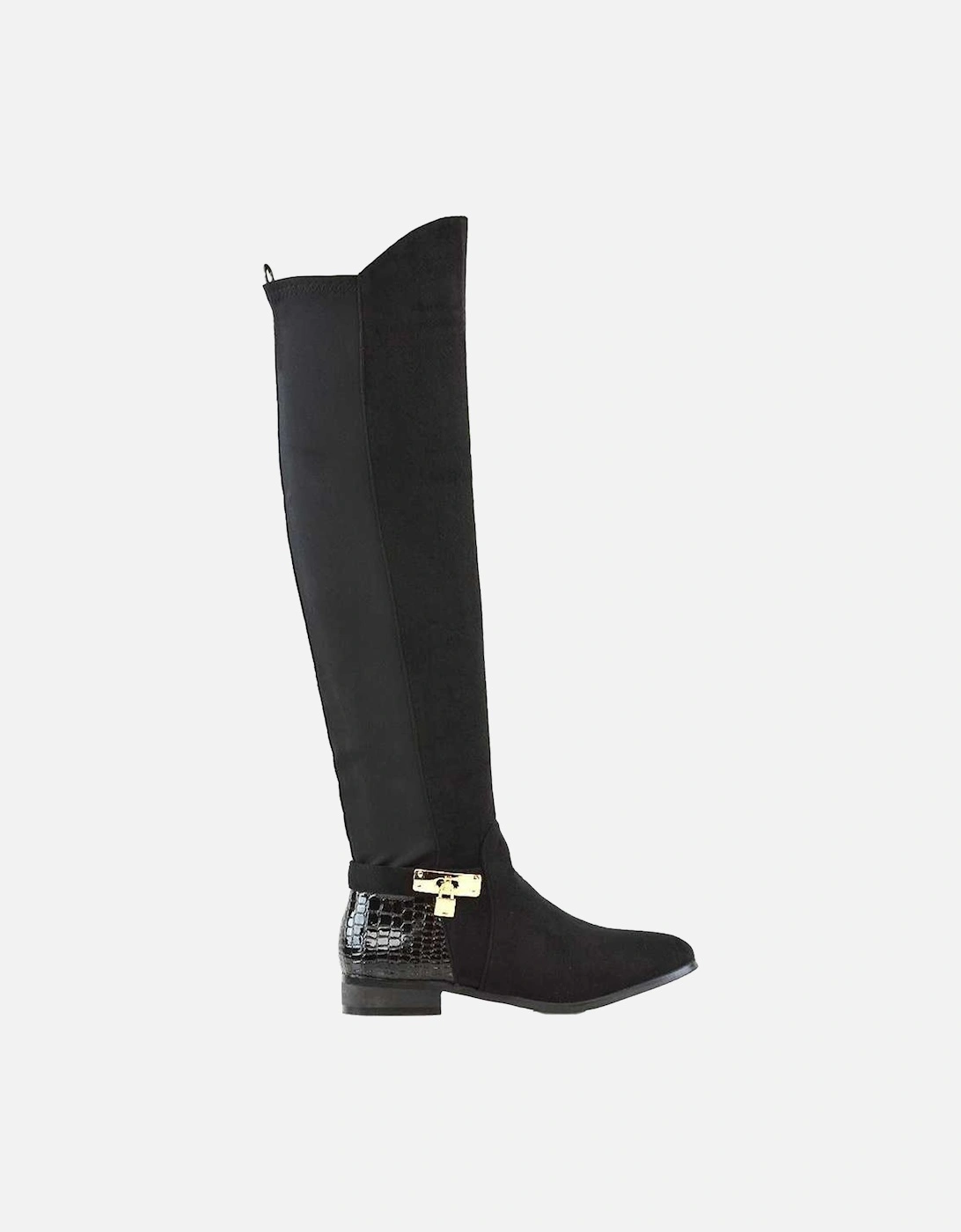 Womens/Ladies Bella Crocodile Print Zip Elasticated Flat Thigh-High Boots