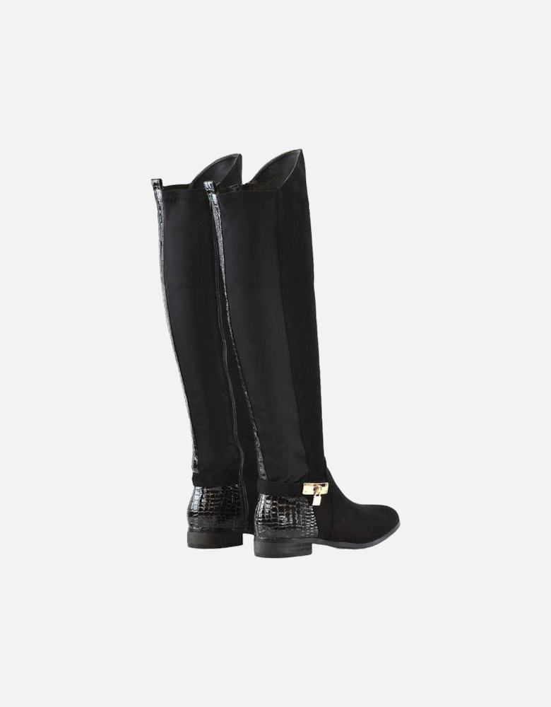 Womens/Ladies Bella Crocodile Print Zip Elasticated Flat Thigh-High Boots