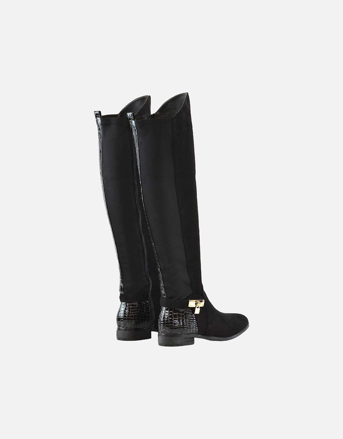 Womens/Ladies Bella Crocodile Print Zip Elasticated Flat Thigh-High Boots