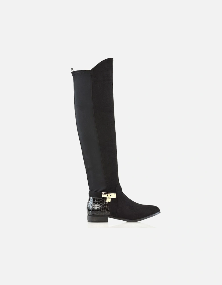 Womens/Ladies Bella Crocodile Print Zip Elasticated Flat Thigh-High Boots