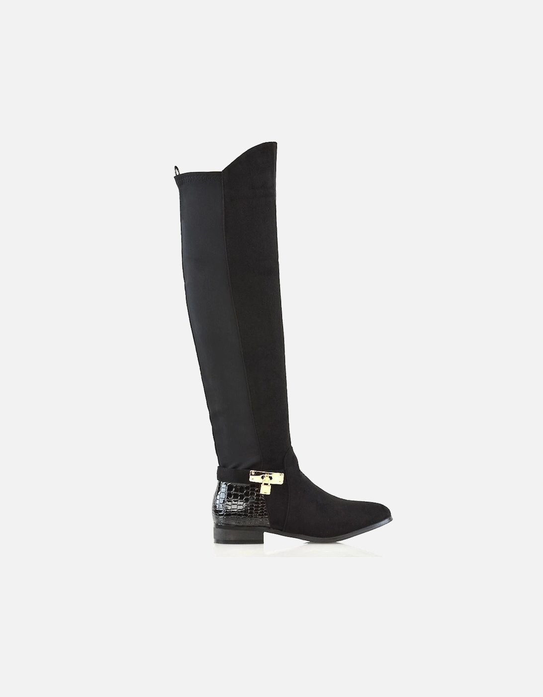 Womens/Ladies Bella Crocodile Print Zip Elasticated Flat Thigh-High Boots, 6 of 5