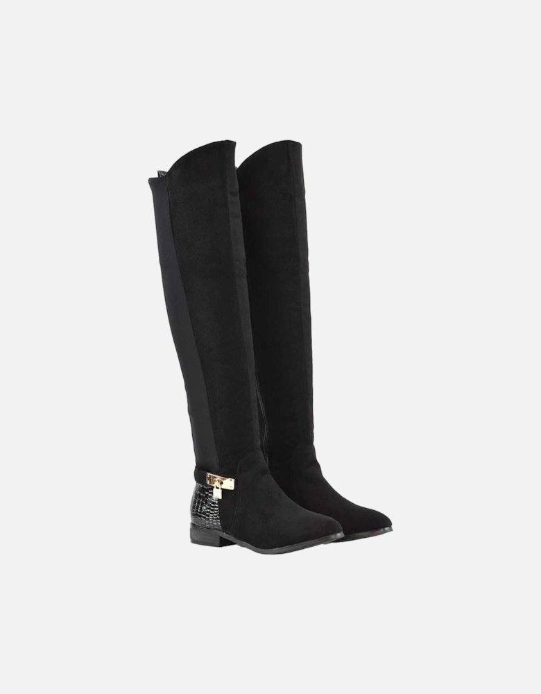 Womens/Ladies Bella Crocodile Print Zip Elasticated Flat Thigh-High Boots