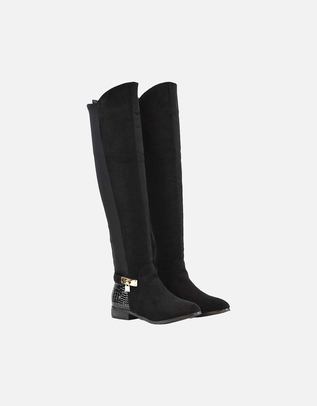 Womens/Ladies Bella Crocodile Print Zip Elasticated Flat Thigh-High Boots