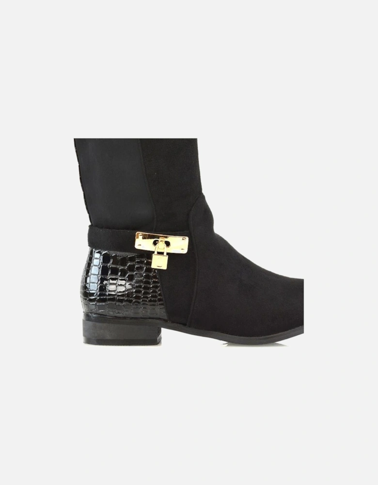 Womens/Ladies Bella Crocodile Print Zip Elasticated Flat Thigh-High Boots