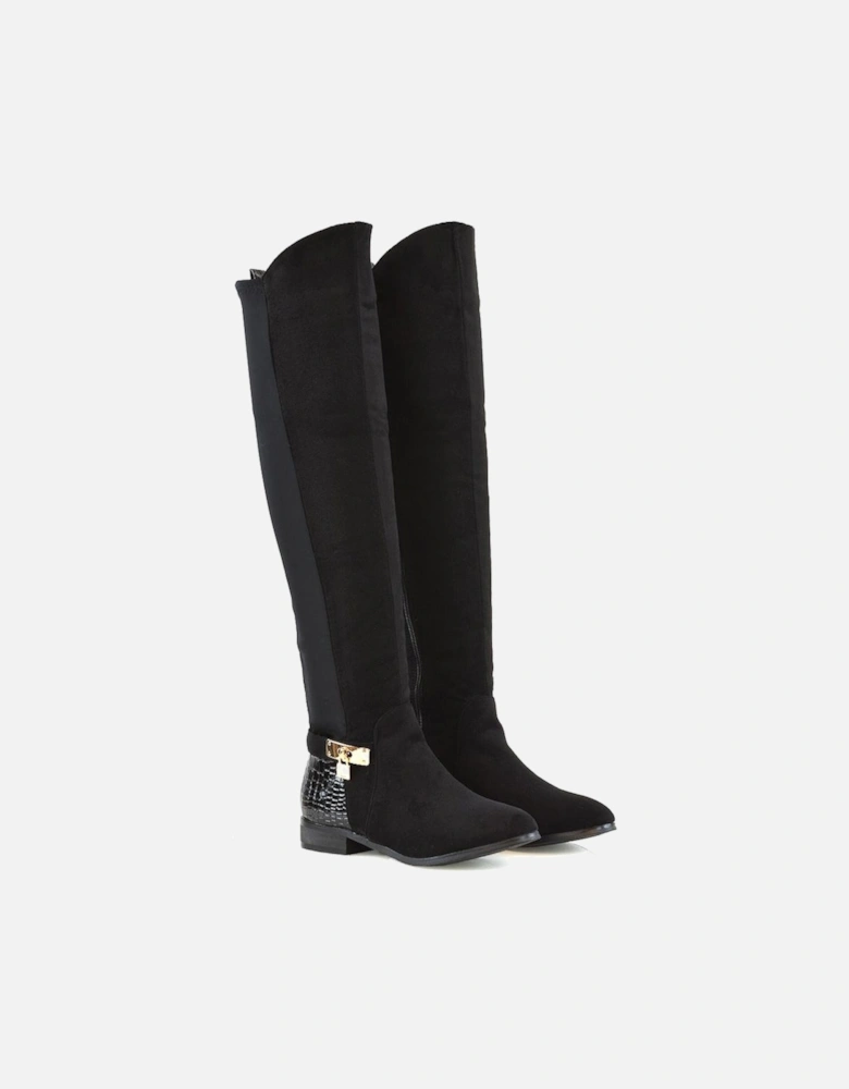 Womens/Ladies Bella Crocodile Print Zip Elasticated Flat Thigh-High Boots