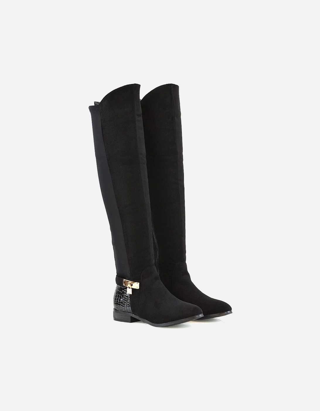 Womens/Ladies Bella Crocodile Print Zip Elasticated Flat Thigh-High Boots