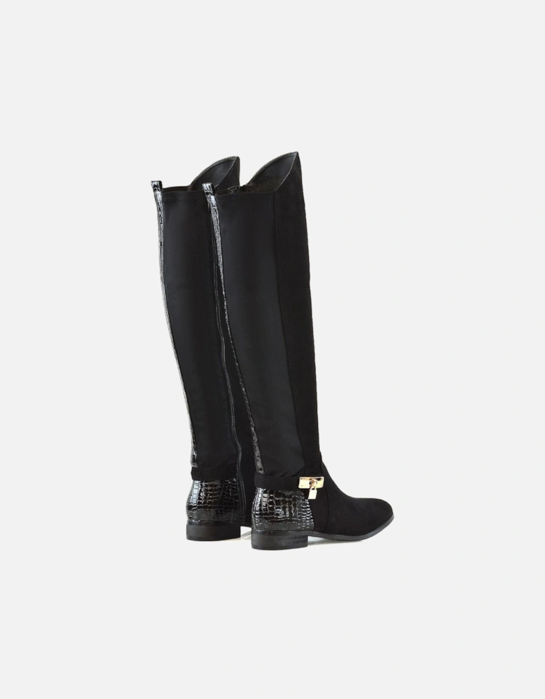 Womens/Ladies Bella Crocodile Print Zip Elasticated Flat Thigh-High Boots