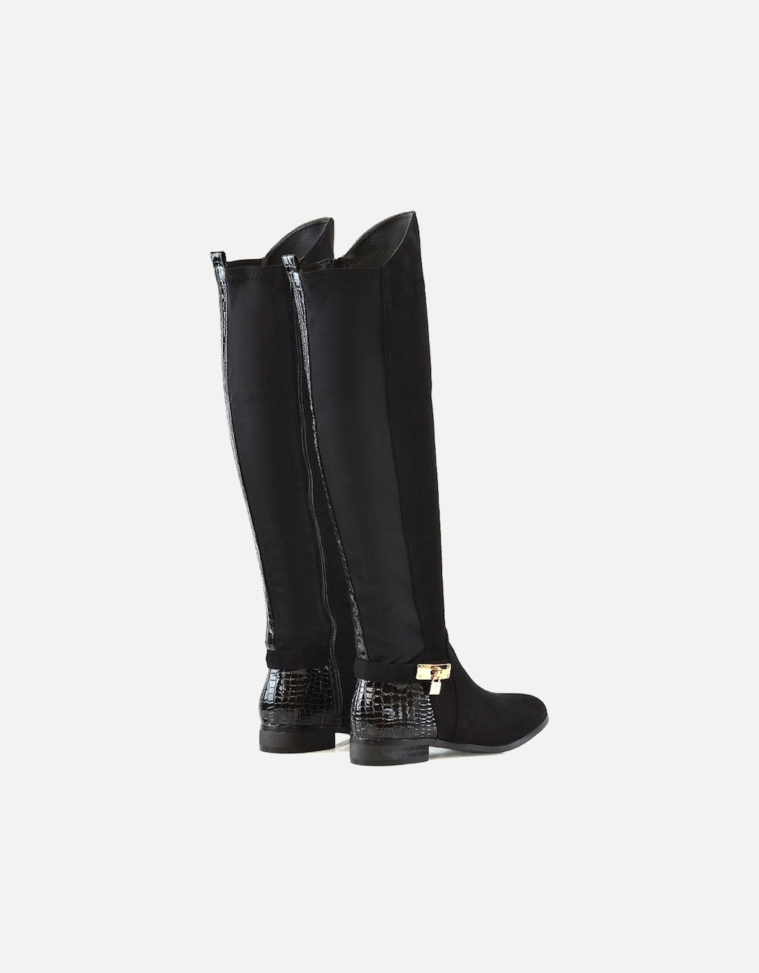 Womens/Ladies Bella Crocodile Print Zip Elasticated Flat Thigh-High Boots