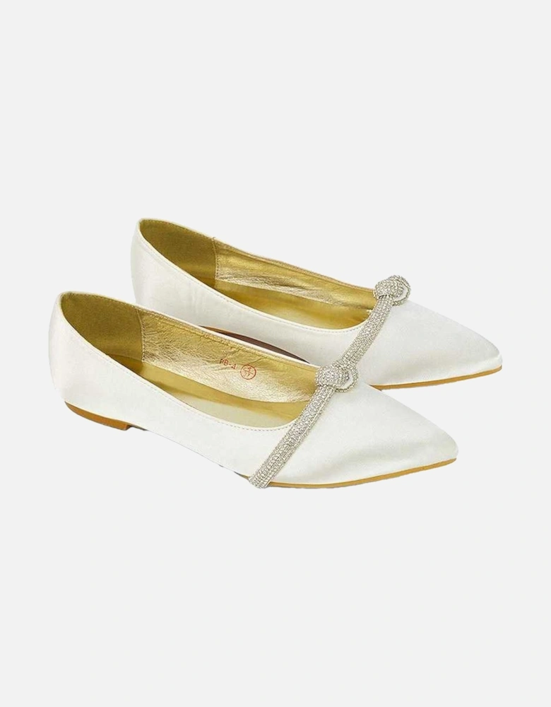Womens/Ladies Halley Diamante Bridal Ballet Flats