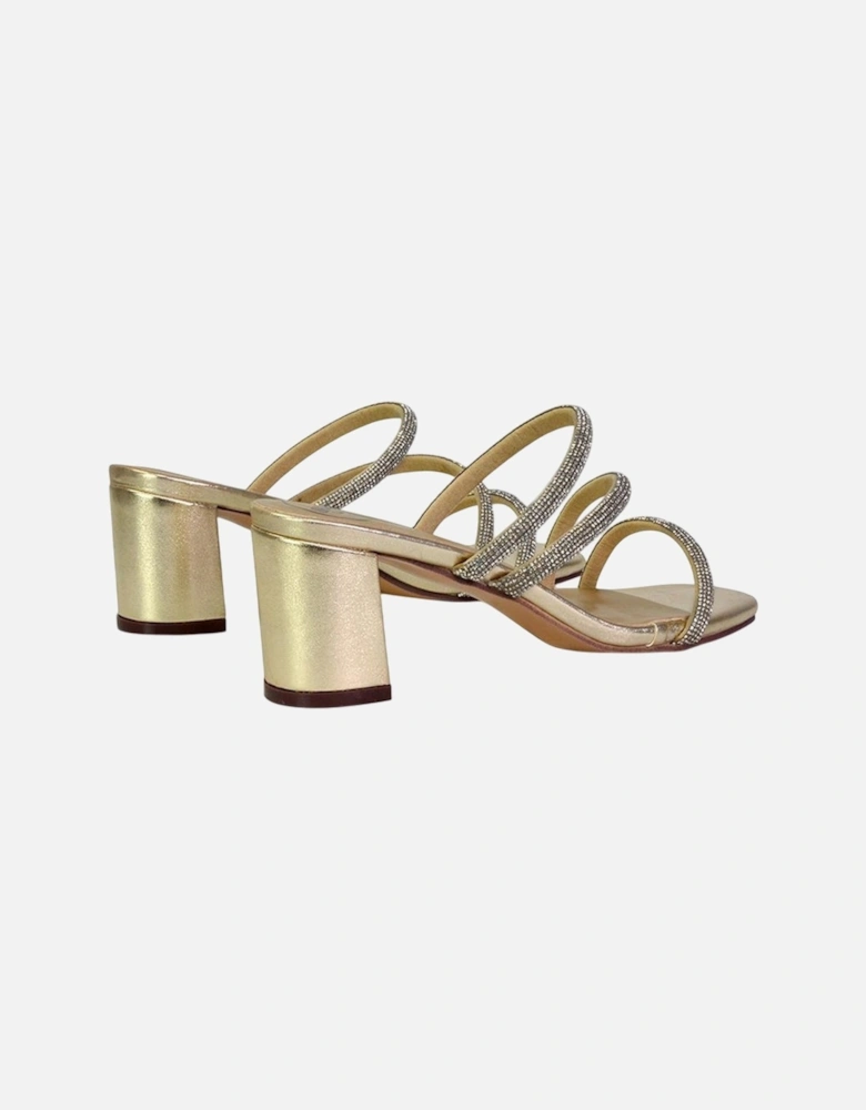 Womens/Ladies Mckenna Diamante Strappy Block Heel Mules