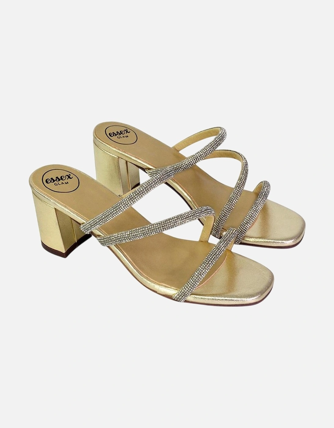 Womens/Ladies Mckenna Diamante Strappy Block Heel Mules