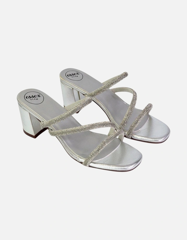 Womens/Ladies Mckenna Diamante Strappy Block Heel Mules