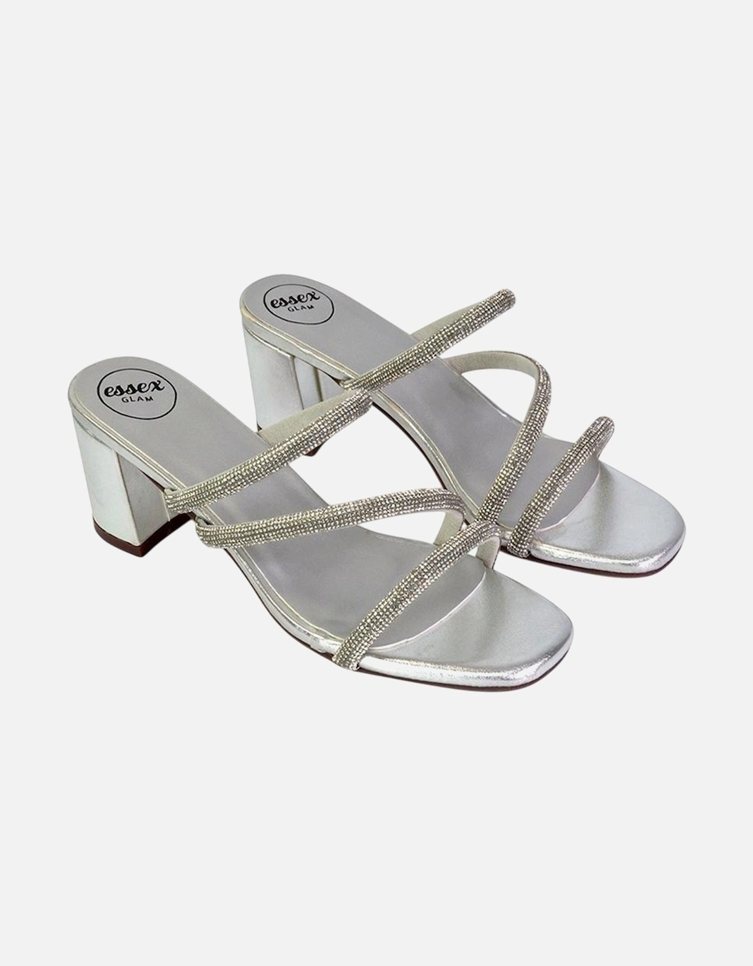 Womens/Ladies Mckenna Diamante Strappy Block Heel Mules, 5 of 4