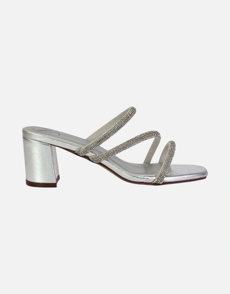 Womens/Ladies Mckenna Diamante Strappy Block Heel Mules