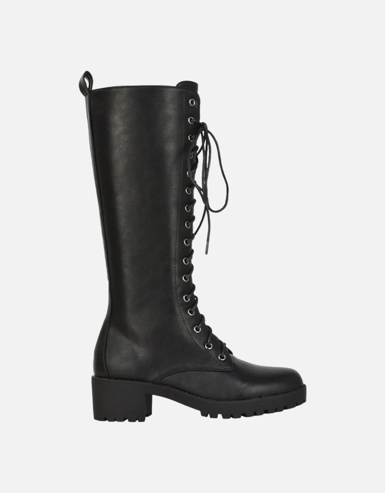 Womens/Ladies Aspen Knee-High High Block Heel Biker Boots