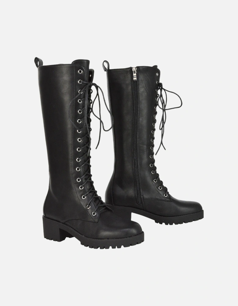 Womens/Ladies Aspen Knee-High High Block Heel Biker Boots