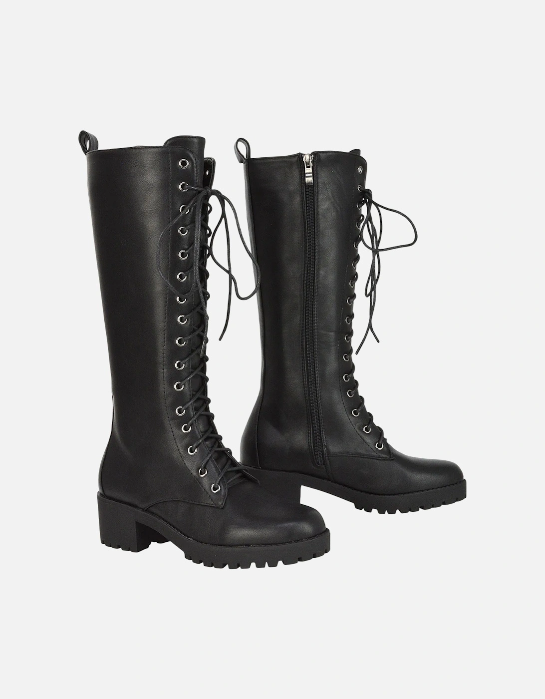 Womens/Ladies Aspen Knee-High High Block Heel Biker Boots