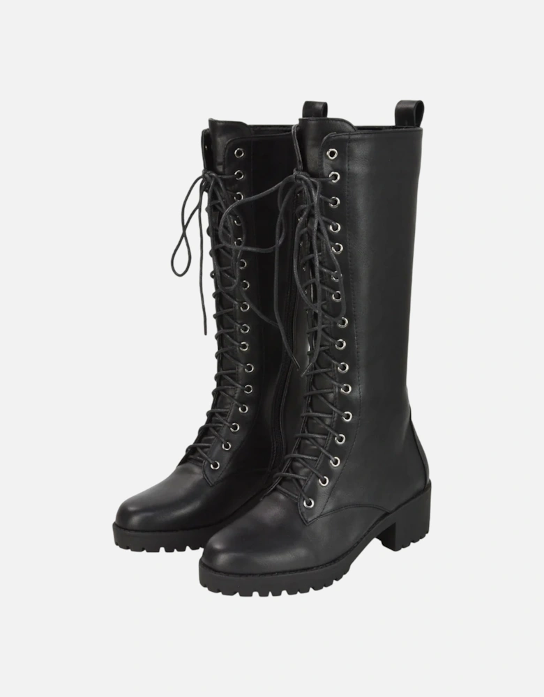 Womens/Ladies Aspen Knee-High High Block Heel Biker Boots