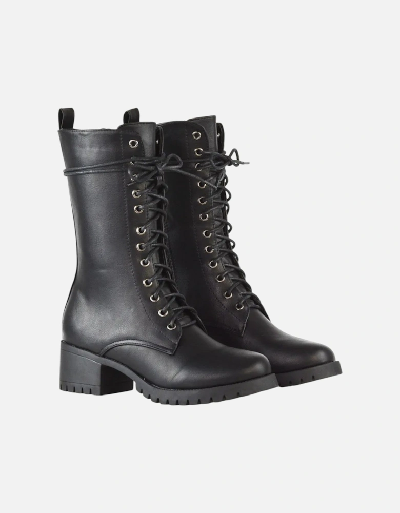 Womens/Ladies Jennifer Ankle Mid Block Heel Biker Boots